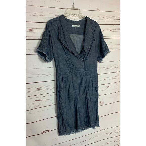 TRINA TURK Women's XS Extra Small Blue Denim Lyocell Linen Short Sleeve Dress - Picture 7 of 11